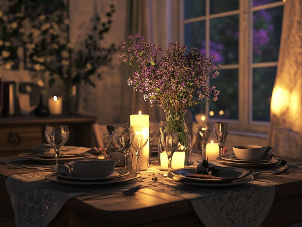 A beautifully prepared table with candles